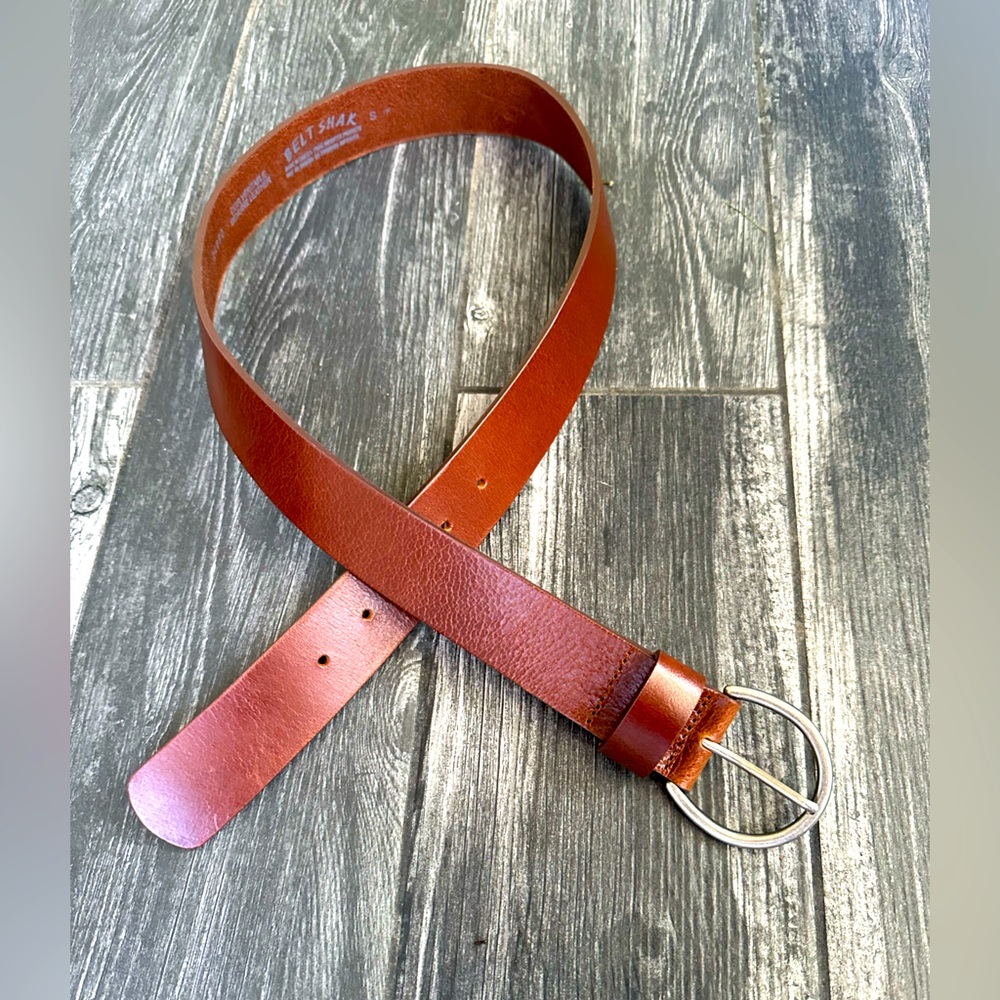 Belt Shak Leather Adjustable Slide Belt With Silver Hook Buckle In Brown Small